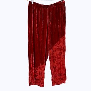 URU Velvet Burnout Wide Leg Pants OS Burgundy Red Boho Festival Sheer‎ Panel